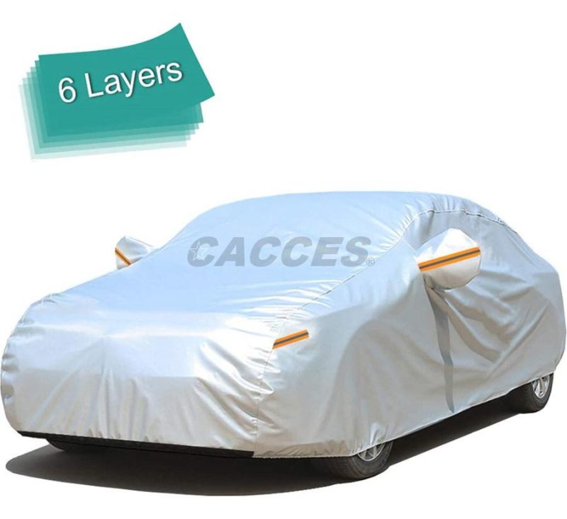 Silver Tone Soft Aluminum Car Cover Cotton Padded Outdoor Weather Waterproof Breathable Rain Snow Heat Resistant Universal Waterproof Windproof UV Protection