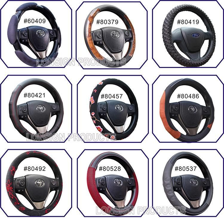 Design Car Accessories PU Leather Black Blue Steering Wheel Cover