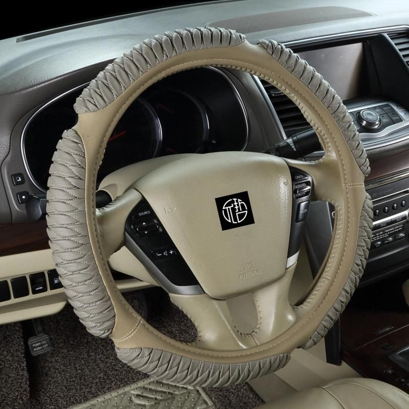 Leather Steering Wheel Cover White Inner Rings