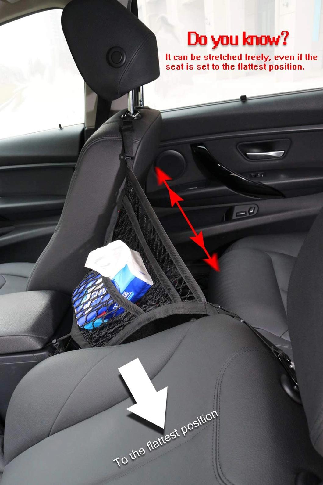 3-Layer Car Mesh Organizer, Seat Back Net Bag, Barrier of Backseat Pet Kids, Cargo Tissue Purse Holder, Driver Storage Netting Pouch