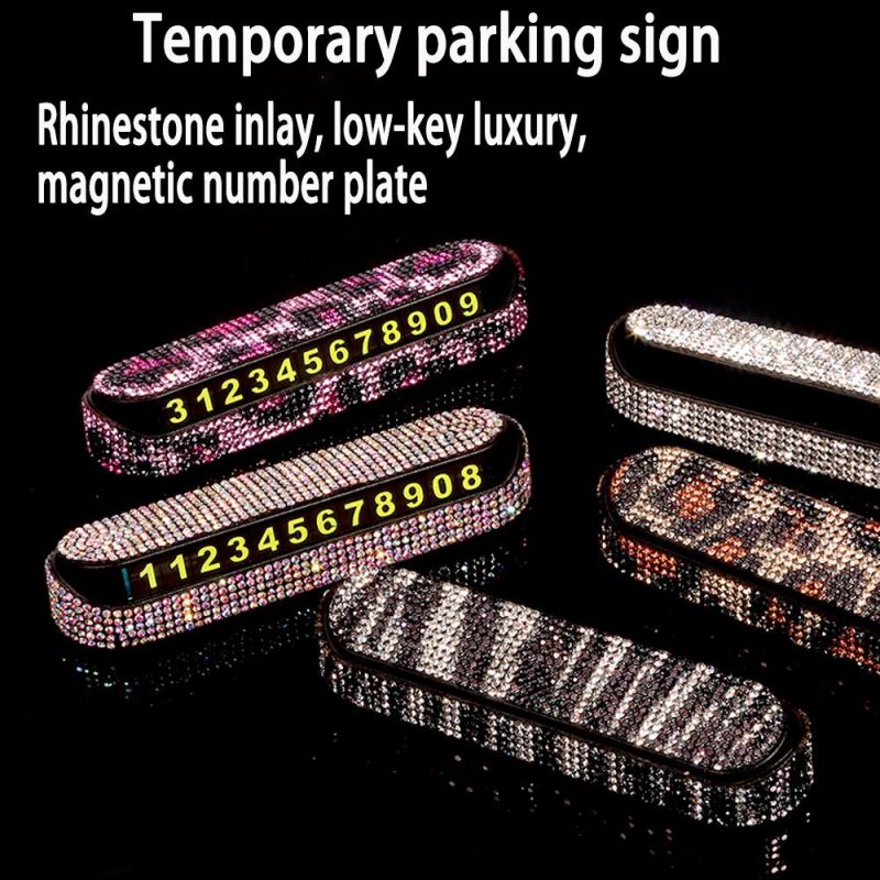 New Design Car Temporary Parking Sign Rhinestone Car Parking Phone Number Plate.