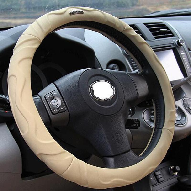 Lambskin PVC Leather Black Car Steering Wheel Covers 38mm