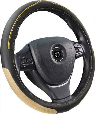 Novel Design Color Lines Black PU Leather Car Steering Wheel Cover