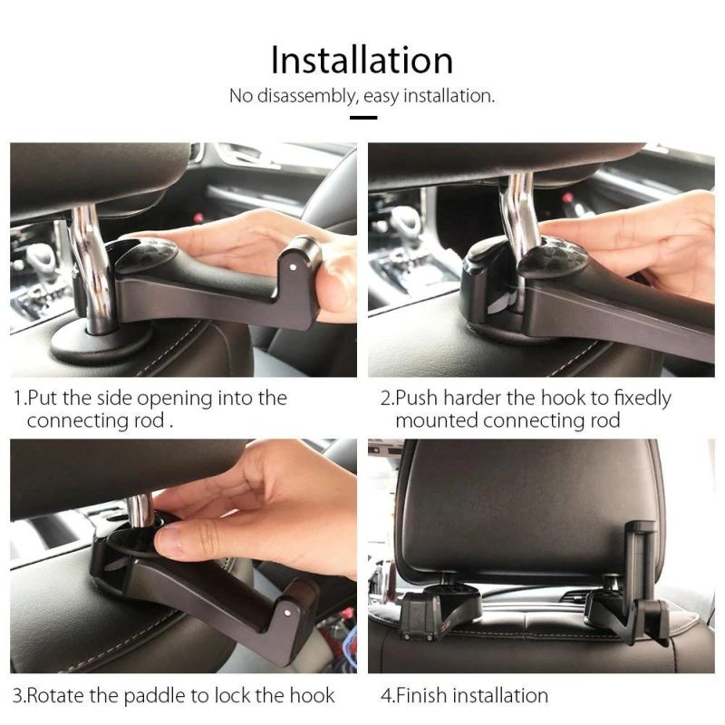 Car Headrest Hooks with Phone Holder Universal Auto Seat Back Headrest Hanger Bracket with Lock for Shopping/Grocery Bag, Handbag, Cloth Hanger Wbb13047