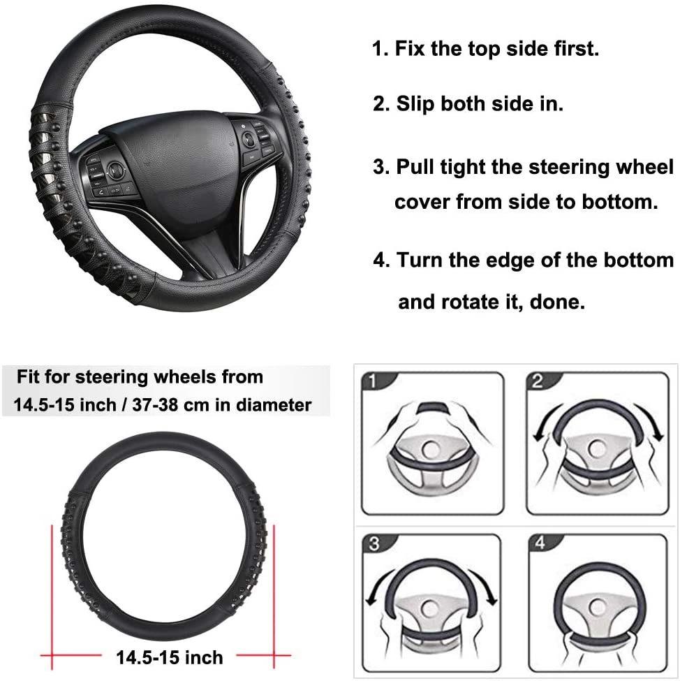 Car Steering Wheel Cover Leather Nail Anti-Skid Design Improved Handling, 15 Inches (about 38.1 cm)