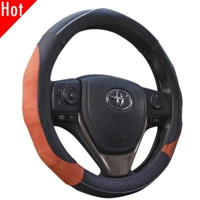 Custom Car 38cm Genuine Real Leather Black Auto Truck Steering Wheel Cover