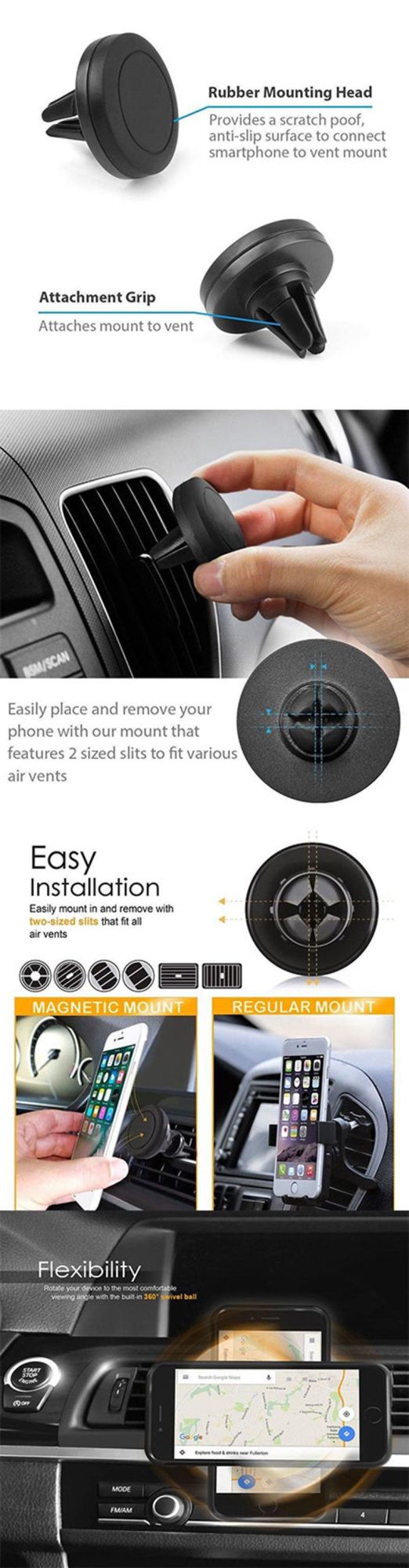 Magnetic Cell Phone Mount Car Air Vent Holder Stand