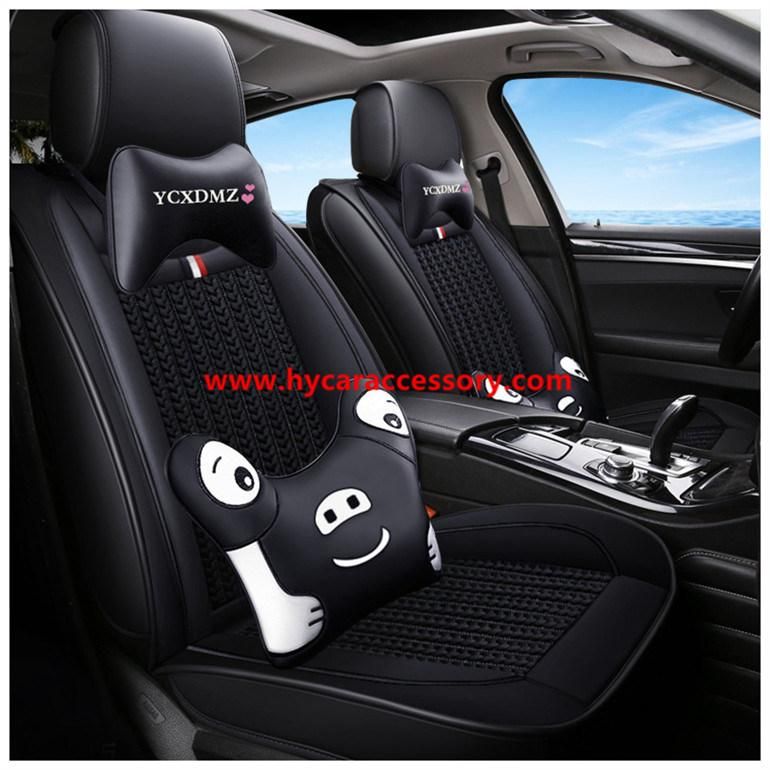 Wholesale Universal Four Seasons Black Cartoon Pure Leather+Ice Silk Car Seat Cover