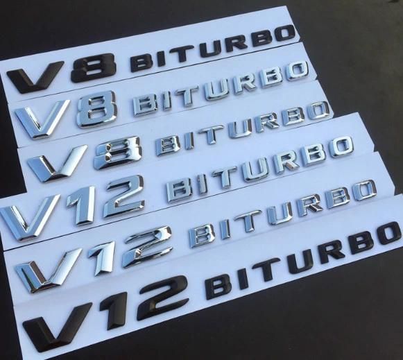 ABS Chrome Label Car Logo V8 V12 Turbo Letter Emblems