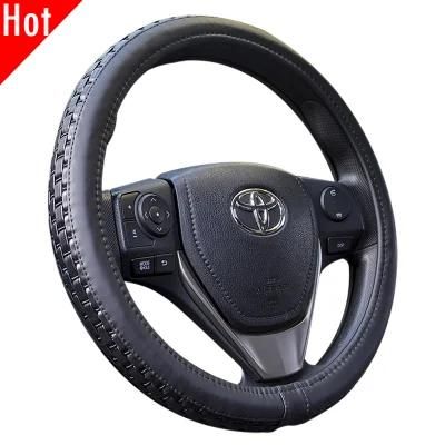 Deluxe Weave Most Popular Massage 38cm PU Leather Black Steering Wheel Cover 80494