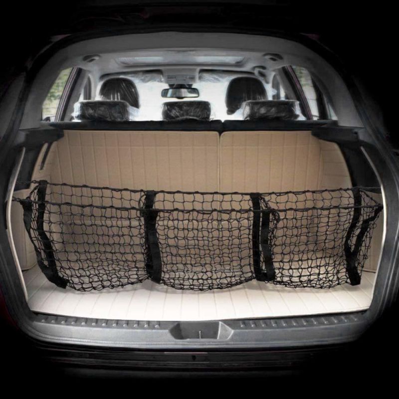 Car Accessory Rear Trunk Mesh Carrier Cargo Organizer with 3 Pockets