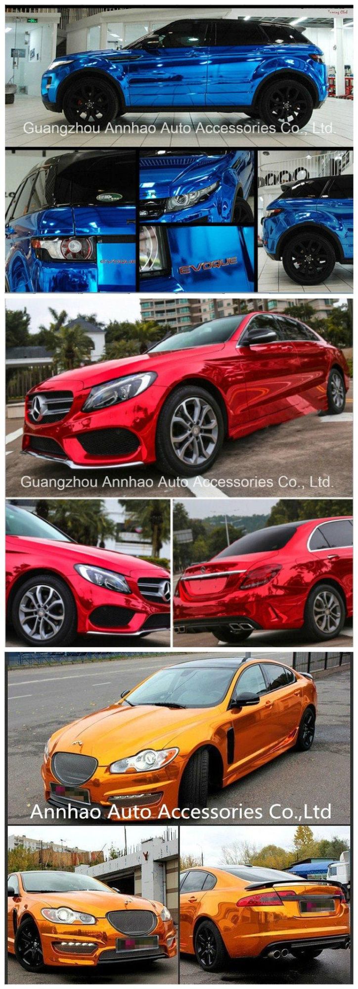 1.52*18m Size Good Quality Europe Standard Stretchable Gold Mirror Chrome Car Wrap Body Sticker Vinyl