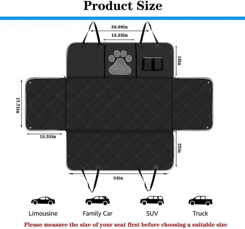 Heavy Duty Waterproof 600d Oxford Cloth Dog Car Seat Cover for Back Seat