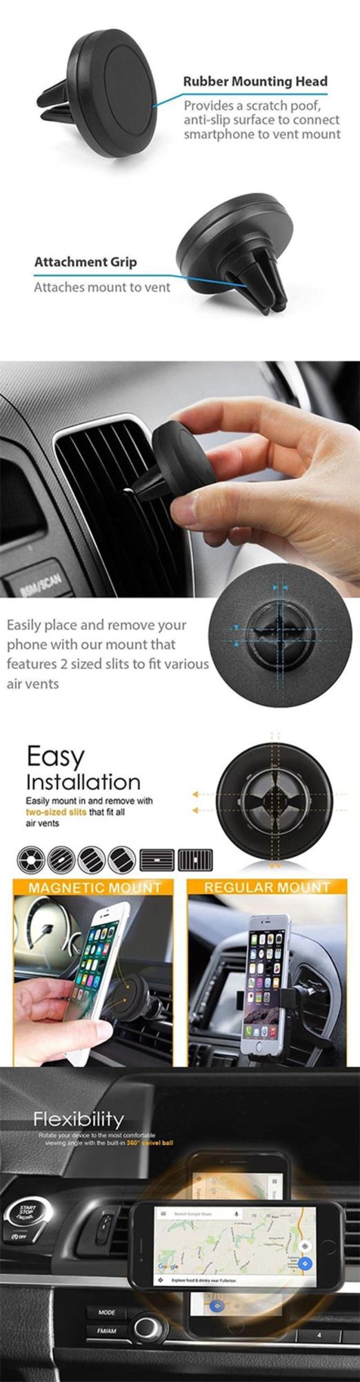 Car Magnetic Air Vent Mount Holder for Smart Phone