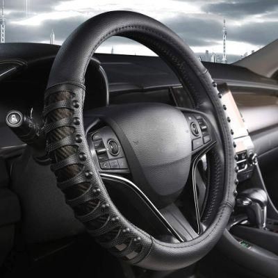 Car Steering Wheel Cover Leather Nail Anti-Skid Design Improved Handling, 15 Inches (about 38.1 cm)