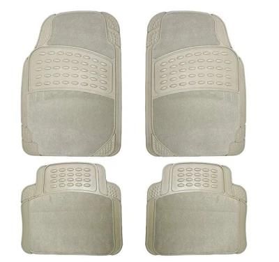 All Weather Front Rear Semi Carpet Rubber Floor Mat for Car Truck Van SUV (Beige)