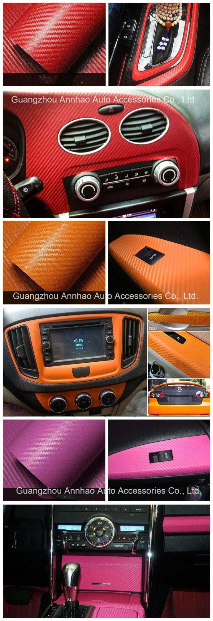 1.52*28m Size Car Interior Black Film 3D Carbon Fiber Vinyl with Air Release