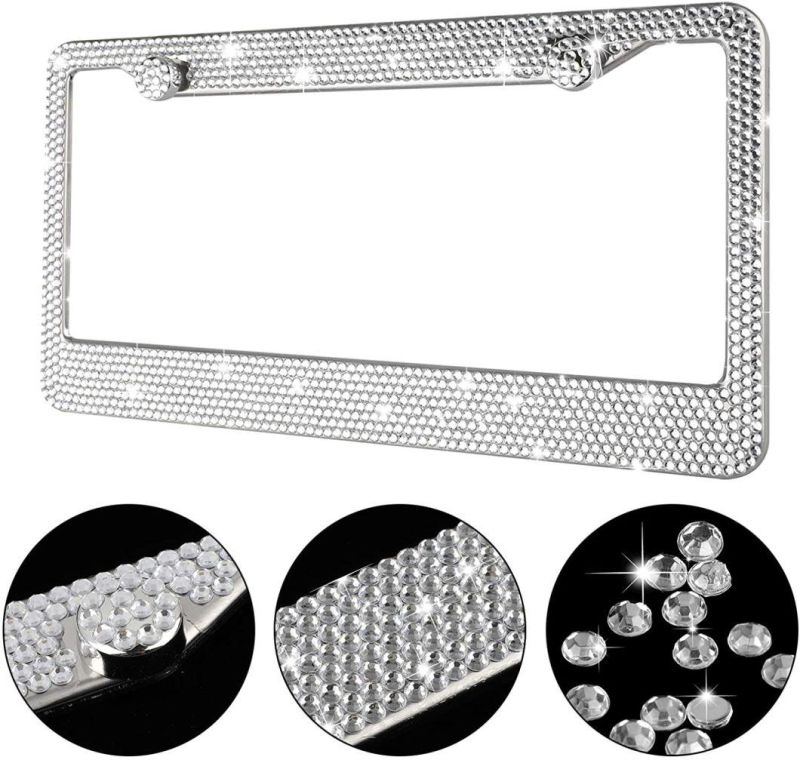 Bling Glitter Handcrafted Crystal Premium Stainless Steel Bling License Plate Frame for Women