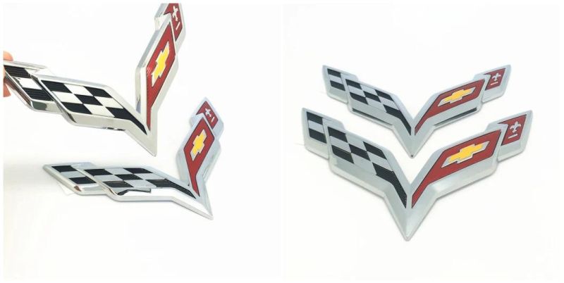 Crossed Flag Hood Decal Corvette Stingray for Chevrolet Silverado Chevy Camaro Emblem Fender Badge Sticker Logo Car Accessories Car Parts Decoration Emblem