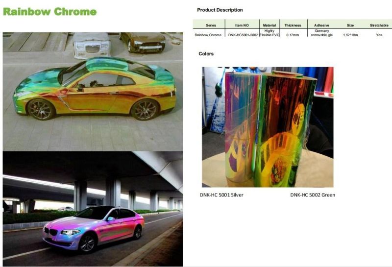 China Manufacturer Low Tack Rainbow Chrome Car Wrap Film