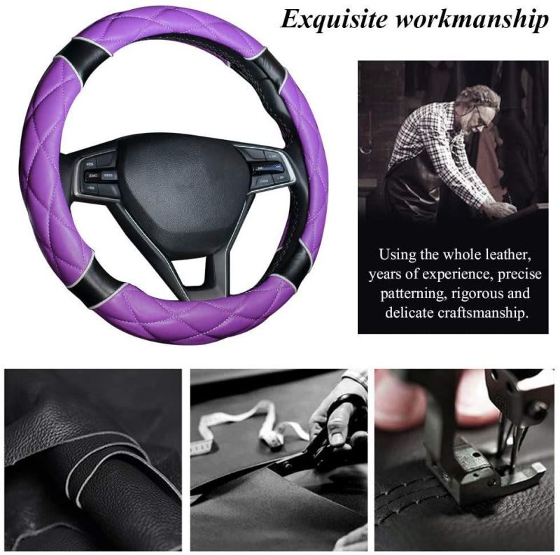 Leather Hand Stitch Fashion Breathable Non-Slip Car Steering Wheel Cover GM 38.1cm