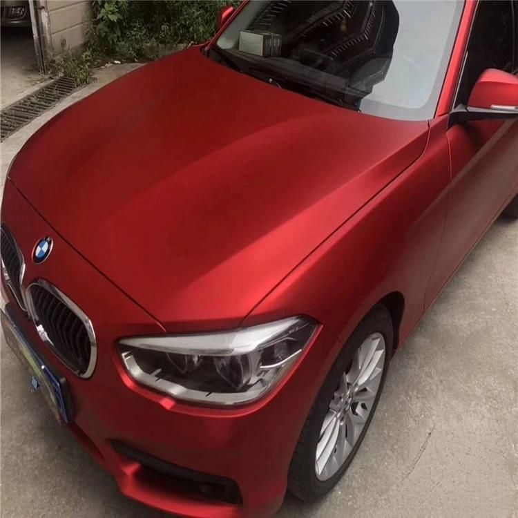 Satin Matte Red Car Wrap Vinyl Film Air Release Adhesive