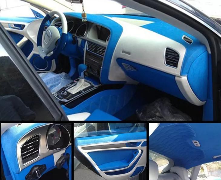 Blue Suede Fabric Car Wrapping Sticker Car Interior Wrap Vinyl Decoration Film