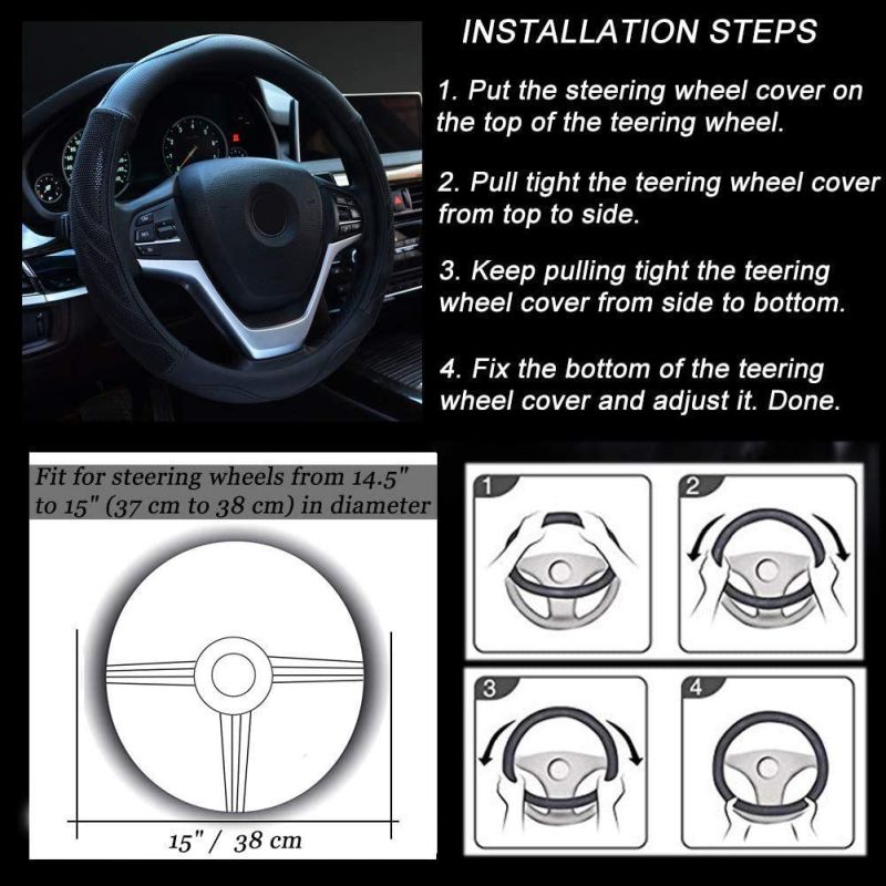 Microfiber Leather Steering Wheel Cover Breathable Car Steering Wheel Cover for Men GM 15 Inch