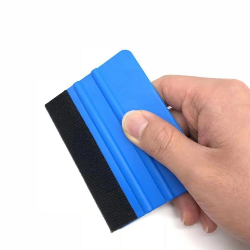 1PC Auto Styling Vinyl Carbon Fiber Window Ice Remover Cleaning Wash Car Scraper with Felt Squeegee Tool Film Wrapping 10X7cm