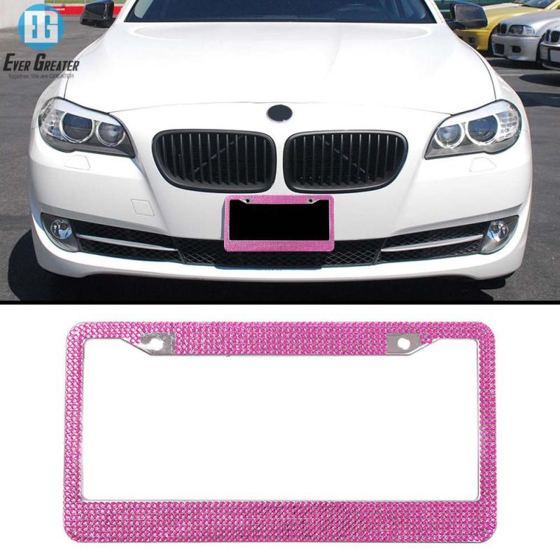 Raised Letter License Plate Frame Rhinestone Stainless Steel