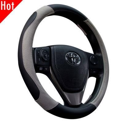 Swift Car 38cm Genuine Real Leather Black Steering Wheel Cover