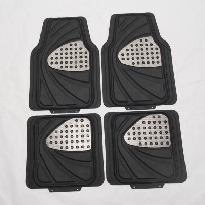 4PCS Universal Heavy-Duty All-Weather Aluminum PVC Rubber Car Floor Mats in Black Color, Trimmalbe Semi-Custom Fit