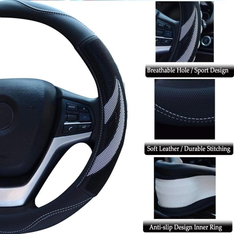 Microfiber Leather Steering Wheel Cover Breathable Car Steering Wheel Cover Male Model 15 ", Grey