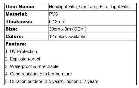 PVC Color Protective Film for Car Lamp 30cm Width