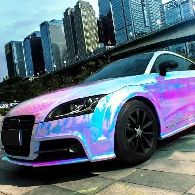 Tungsten 1.52*18m Rainbow White Chrome Car Wrap Metallic Pearl Vinyl Blue film