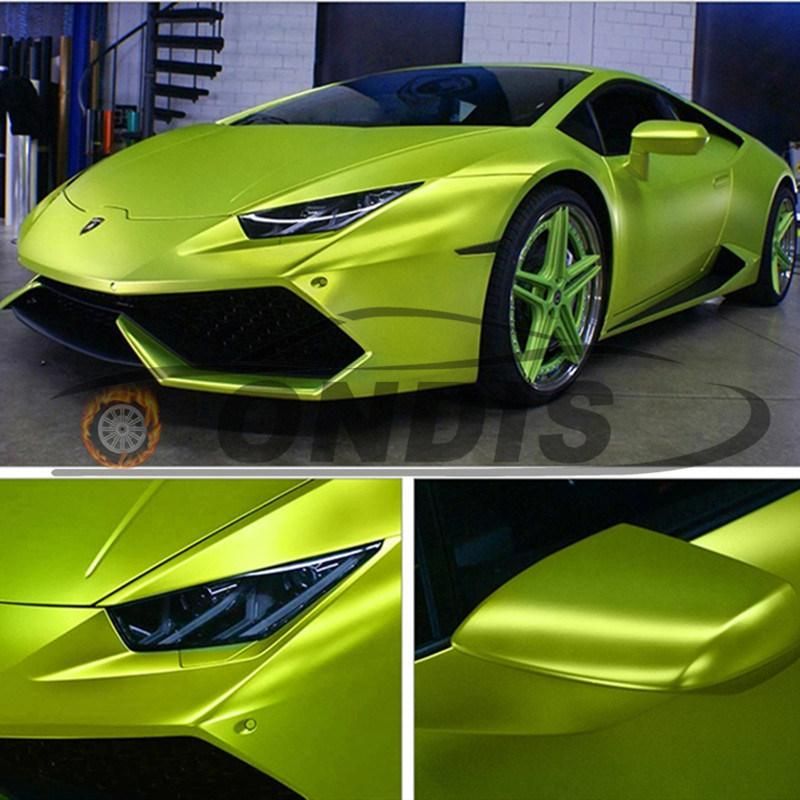 Top Quality 1.52*18m Air Bubble PVC Car Vinyl Light Green Matte Chrome Metallic Wrap Film