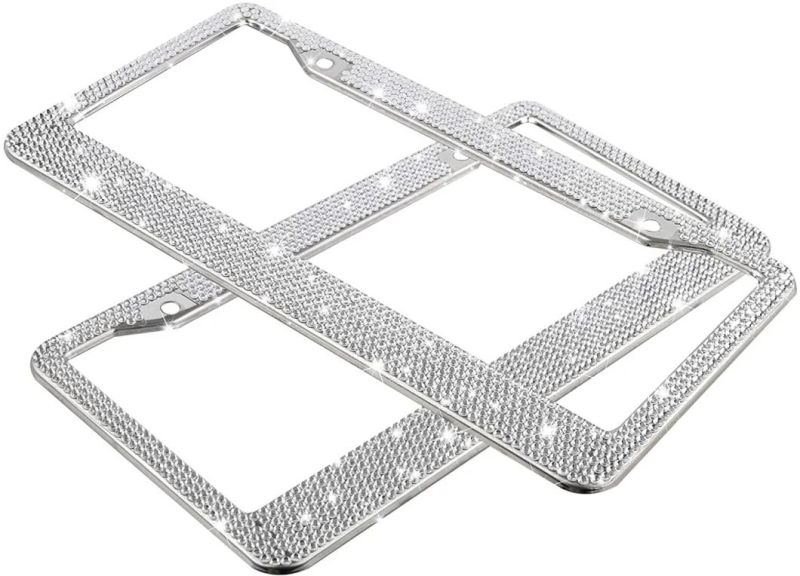 Auto Accessories White Bling License Plate Frame 2PCS