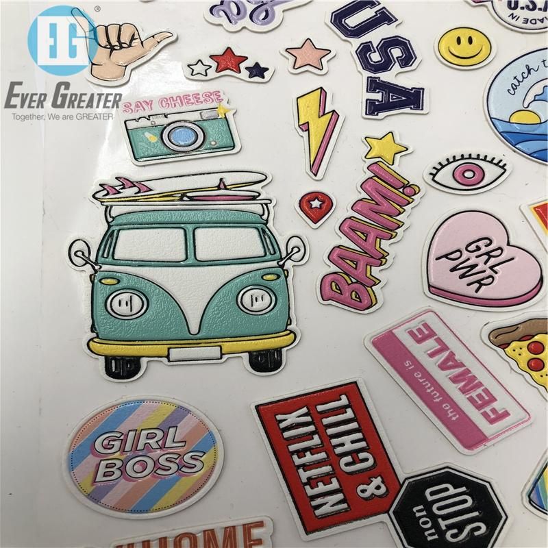 Promotion Removable Embroidery Stickers PU Leather Sticker