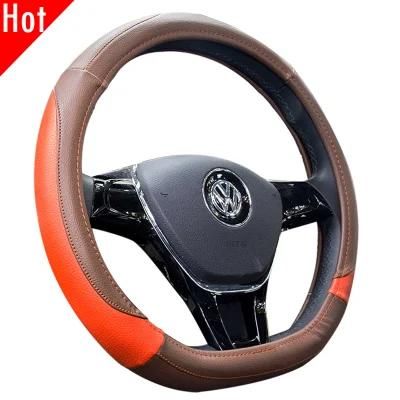 D Shape Promotional PU Leather Black Orange Sport Steering Wheel Cover 80504