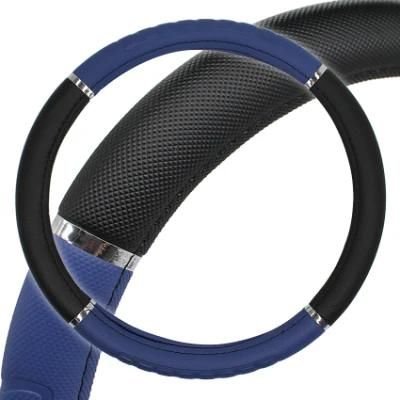 Blue &amp; Black Color Stylish Car Leather Steering Wheel Wrap Cover