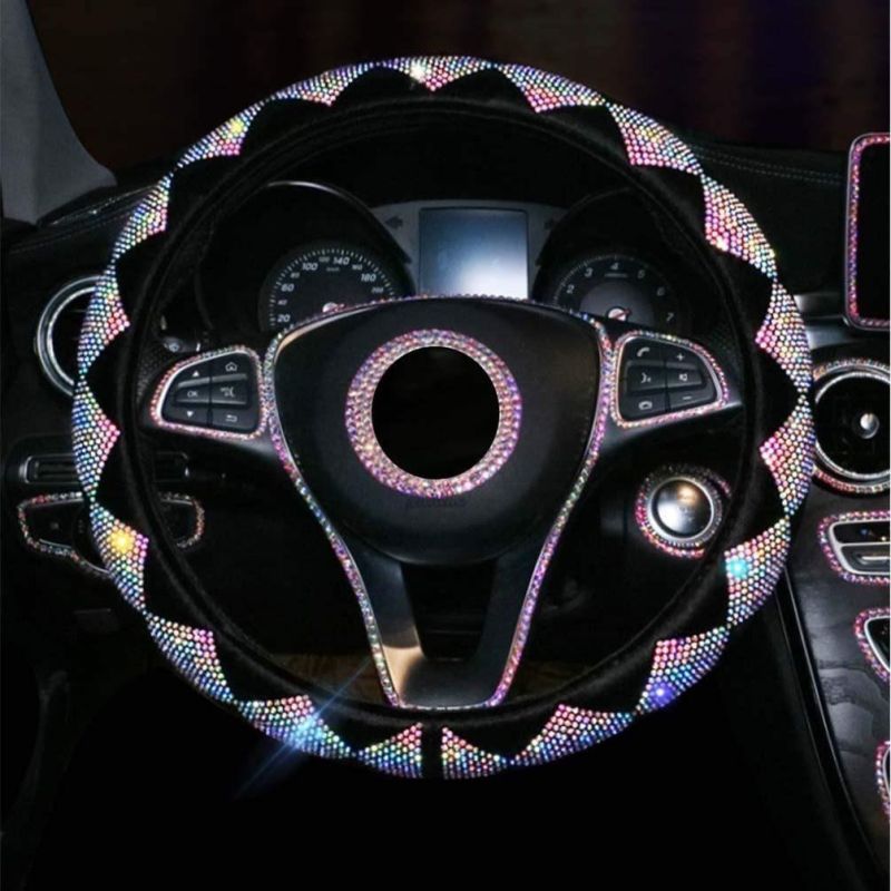 Car Bling Rhinestone Steering Wheel Cover for Women Colorful Crystal