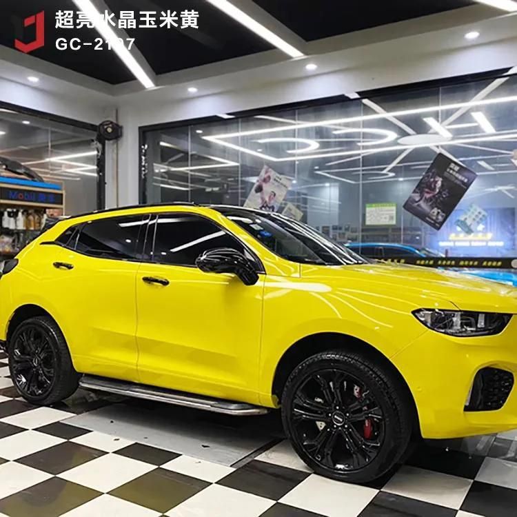 Bright Lemon Yellow Bubble Free High Gloss Crystal Vinyl Auto Wrapping Sticker Car Wrapped Free Air Car Sticker Design