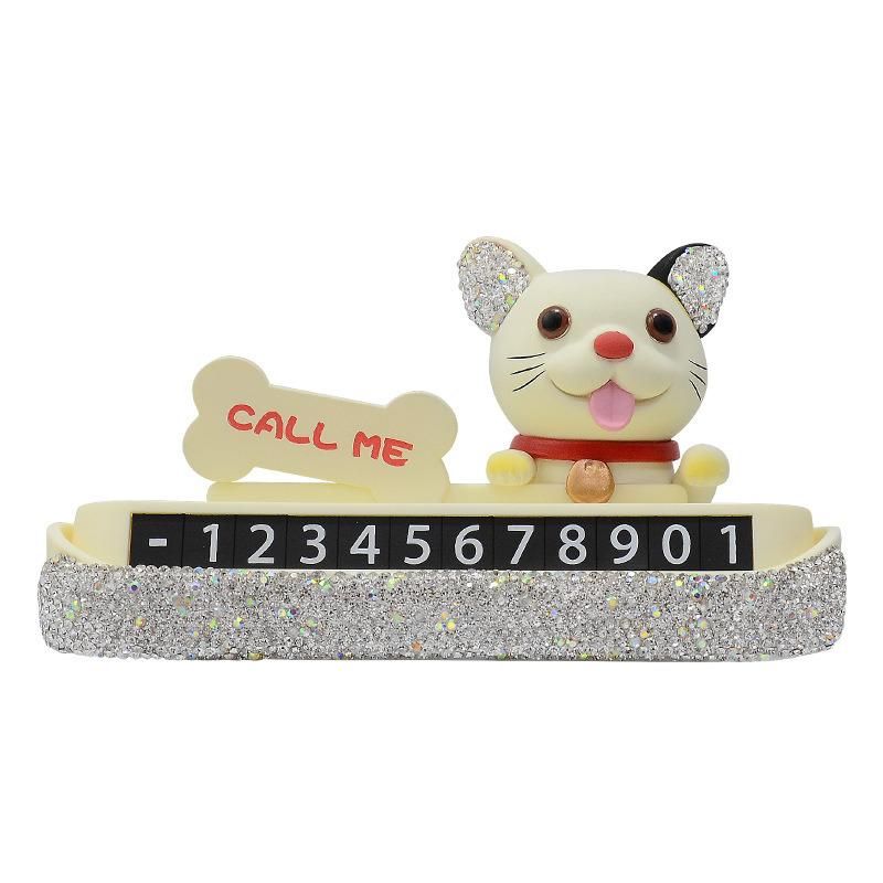 Diamond-Encrusted French Pitbull Car Temporary Parking Sign Car License Plate Creative Hidden Cute Bulldog Parking Number Plate