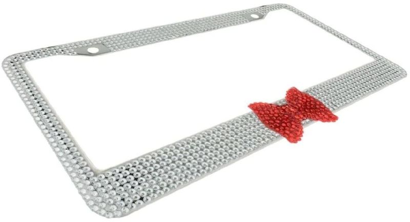 2 Pack Bling Car License Plate Frames with Red Bow for Women