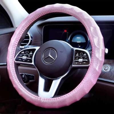 Car Shiny Steering Wheel Cover Car Men&prime;s and Women&prime;s Sky Cute General Motors 14.5 15-Inch Anti-Skid Wave Wheel Cover, Pink