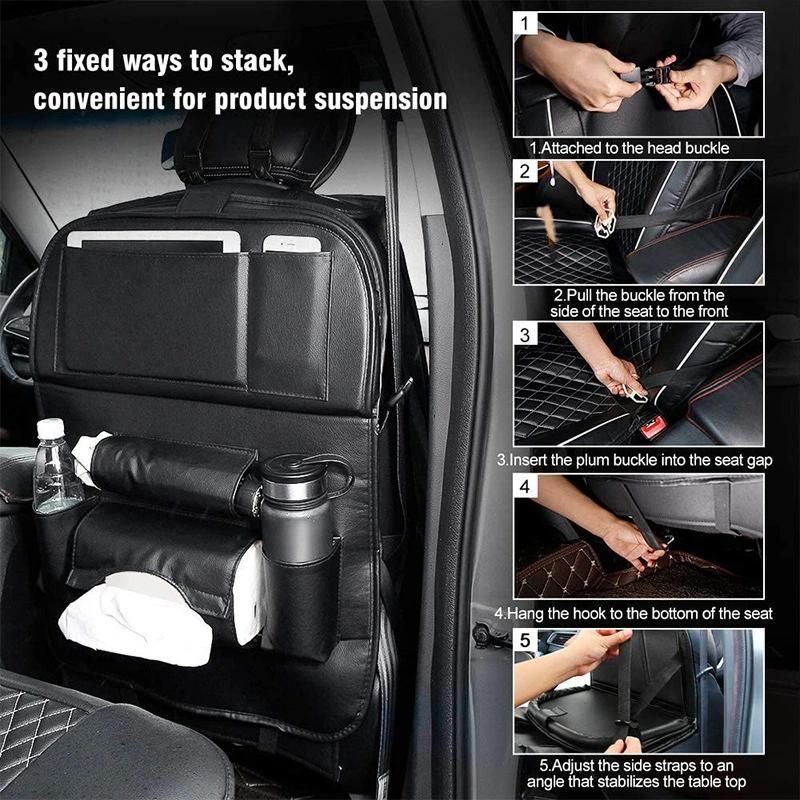 PU Leather Car Back Seat Organizer with Foldable Table Tray