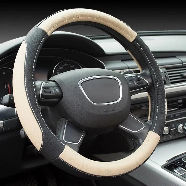 Leather Auto Car Steering Wheel Cover Beige