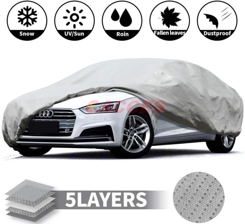 Cacces Factory Customized Fit Grey Waterproof Rain Barrier Non-Woven Fabric Car Cover, Fit up From 109" to 212.6" Sedan, SUV, MPV & Motorcycle Multiple Layers