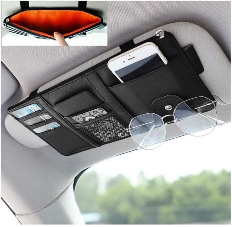 Black PU Leather Car Truck SUV Storage Pouch Holder Auto Interior Accessories Car Visor Organizer