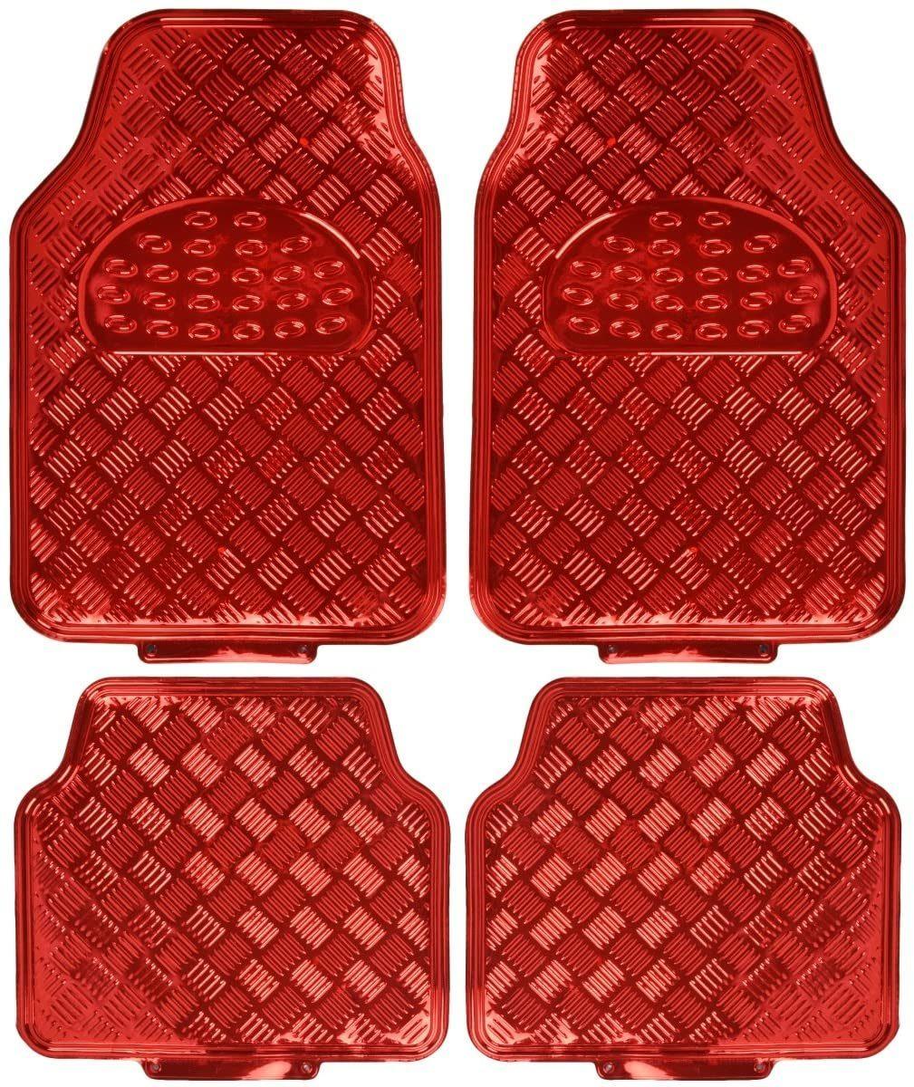 Universal Fit 4-Piece Metallic Design Car Floor Mat - (Red)